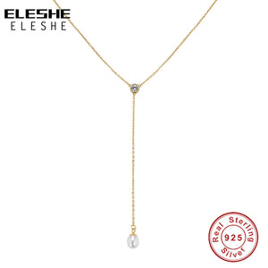 18K Plating Classic Chain Sterling Silver Tassel Pearls Necklace