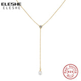 18K Plating Classic Chain Sterling Silver Tassel Pearls Necklace