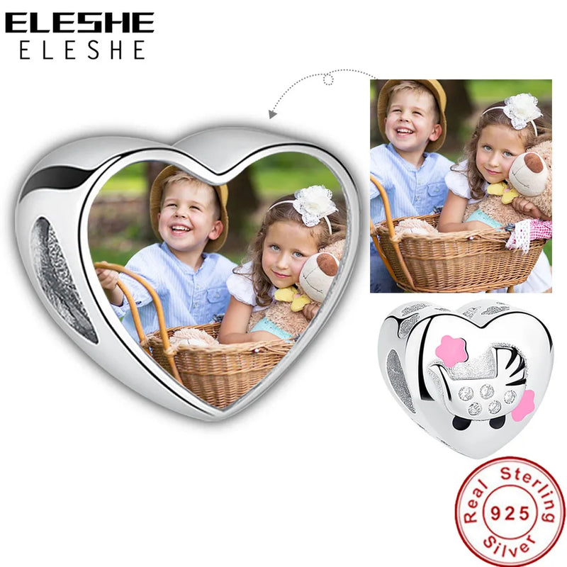 925 Sterling Silver Baby Carriage Heart Charms for Bracelet Bangle