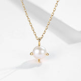 925 Silver 18K Plated Pearl Pendant Necklace Women Fine Jewelry
