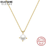 925 Silver 18K Plated Pearl Pendant Necklace Women Fine Jewelry