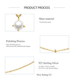 925 Silver 18K Plated Pearl Pendant Necklace Women Fine Jewelry