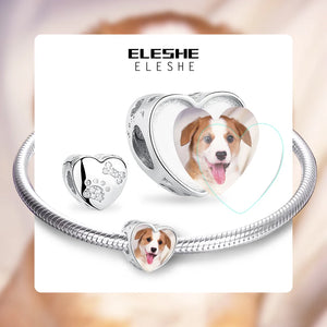925 Silver Dog Cat Paw Print Bead Photo Charms
