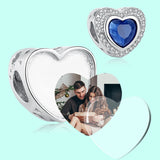 925 Silver Crystal Heart Bead Flag Custom Photo Charm Fit Bracelet