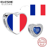 925 Silver Crystal Heart Bead Flag Custom Photo Charm Fit Bracelet