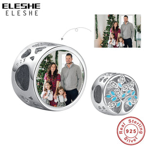 925 Silver Family Tree Bead Round Photo Charm Bracelet DIY
