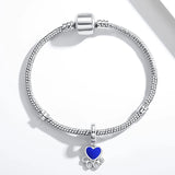 925 Sterling Silver Enamel Heart & Paw Print Dangle Charms for Bracelet