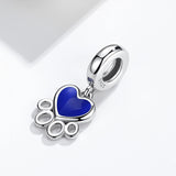 925 Sterling Silver Enamel Heart & Paw Print Dangle Charms for Bracelet