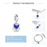 925 Sterling Silver Enamel Heart & Paw Print Dangle Charms for Bracelet