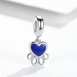 925 Sterling Silver Enamel Heart & Paw Print Dangle Charms for Bracelet
