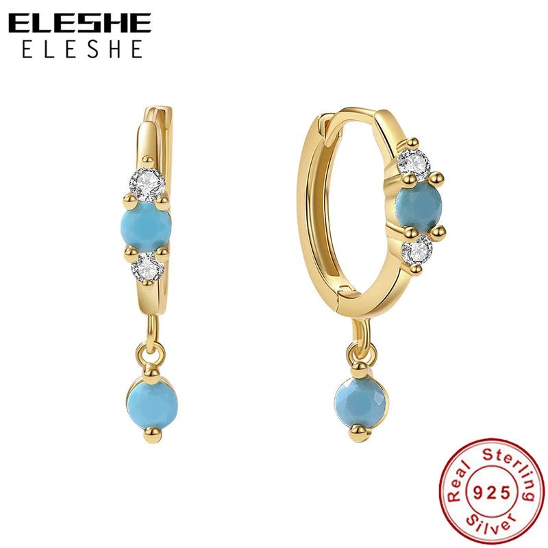 925 Silver Turquoise Hoop Earring 18K Plated Pendant Jewelry