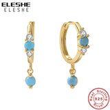 925 Silver Turquoise Hoop Earring 18K Plated Pendant Jewelry