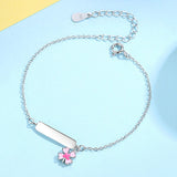 925 Silver Pink Lucky Clover Baby Name Bracelet-Personalized Girls Jewelry