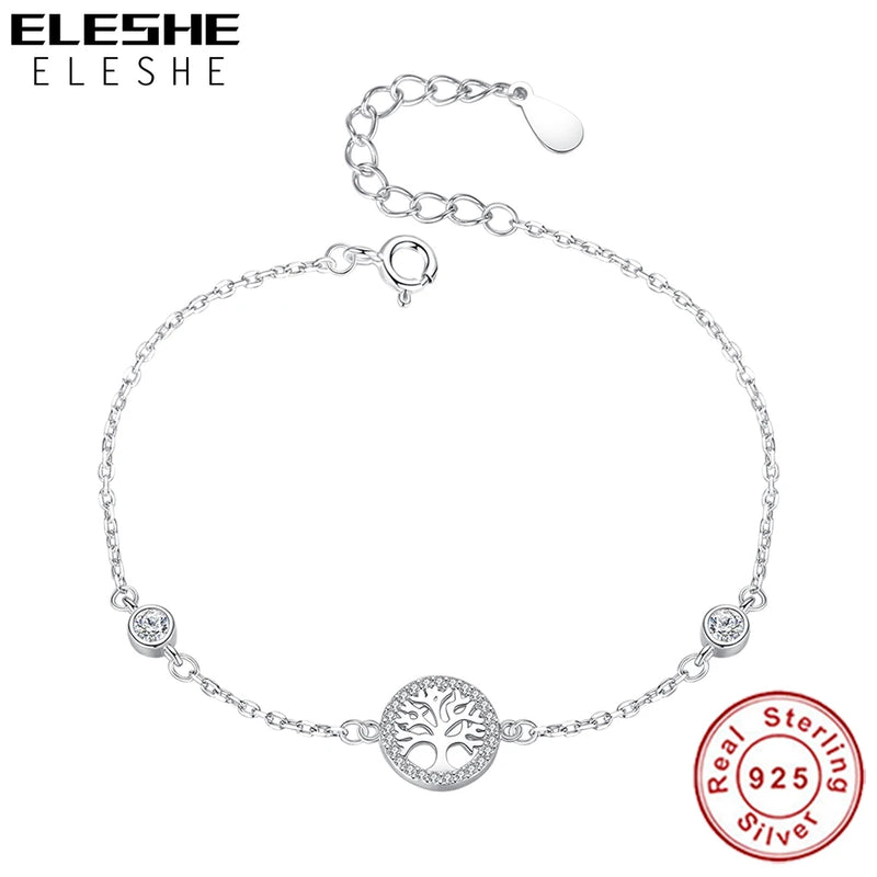 925 Silver Bracelet Women CZ Tree of Life Charm Romantic Wedding Jewelry