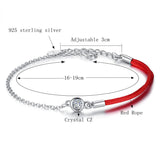 925 Silver Bracelet Crystal Round Charm Red Thread Rope Chain Jewelry