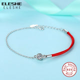 925 Silver Bracelet Crystal Round Charm Red Thread Rope Chain Jewelry