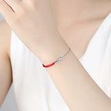 925 Silver Bracelet Crystal Round Charm Red Thread Rope Chain Jewelry