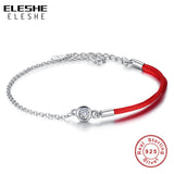 925 Silver Bracelet Crystal Round Charm Red Thread Rope Chain Jewelry