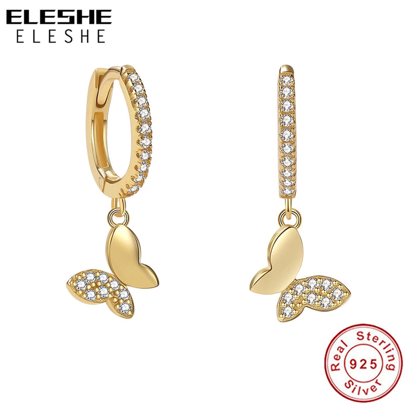 925 Silver Butterfly Hoop Earrings 18K Plated Party Jewelry