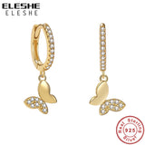 925 Silver Butterfly Hoop Earrings 18K Plated Party Jewelry