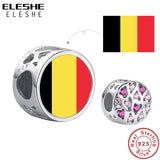 925 Silver CZ Heart Bead Flag Charm Bracelet DIY Jewelry
