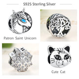 925 Silver Charms Heart Tree Cat Moon Beads Fit Charm Bracelet