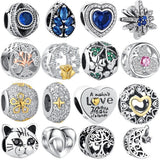 925 Silver Charms Heart Tree Cat Moon Beads Fit Charm Bracelet