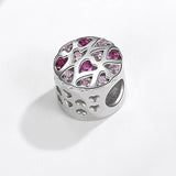 925 Silver Christmas Pink CZ Round Bead for Bracelet DIY