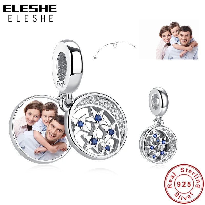 925 Silver Clear CZ Star Moon Dangle Charms for Bracelet DIY Jewelry