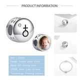 925 Silver Gender Sign Round Bead Bracelet Charm