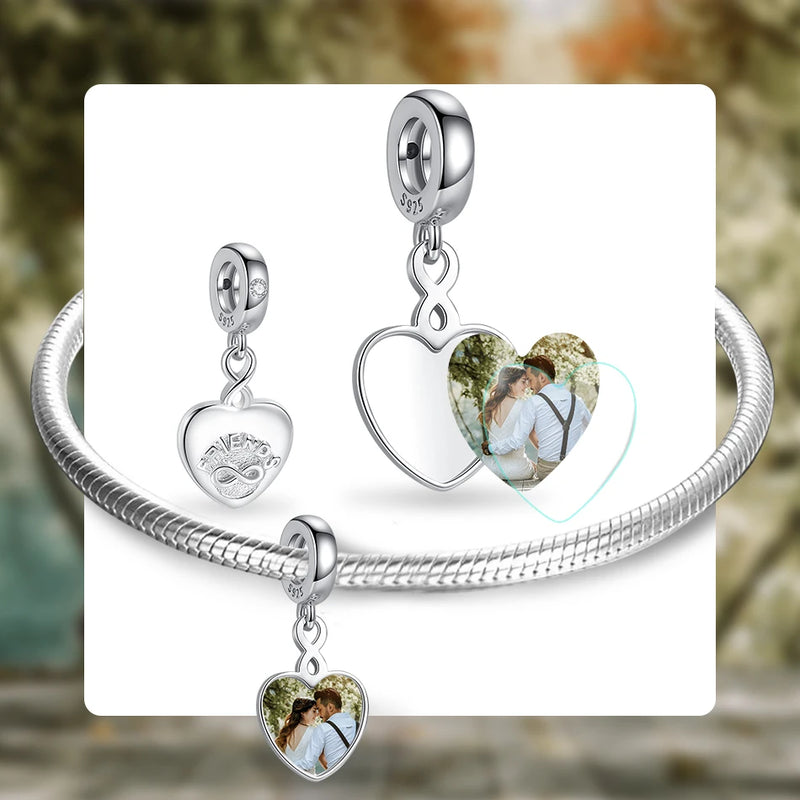 925 Sterling Silver Friendship Heart Photo Pendant Charm