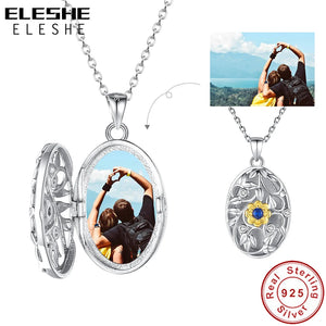 925 Silver Photo Pendant Ivy Leaf Sun Flower Necklace, You Are My Sunshine