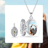 925 Silver Photo Pendant Ivy Leaf Sun Flower Necklace, You Are My Sunshine