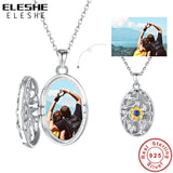 925 Silver Photo Pendant Ivy Leaf Sun Flower Necklace, You Are My Sunshine