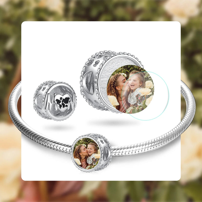 925 Silver Photo Charm Mom Heart Bead Bracelet DIY Jewelry Mother's Gift