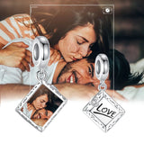 925 Silver Custom Photo Charm Love Square Pendant Bead Women Jewelry