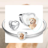 925 Silver Dog Bones Heart Beads Photo Charm Bracelet