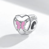925 Silver Enamel Butterfly Heart Beads Photo Charm for Bracelet