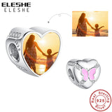 925 Silver Enamel Butterfly Heart Beads Photo Charm for Bracelet