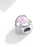 925 Silver Enamel Butterfly Heart Beads Photo Charm for Bracelet