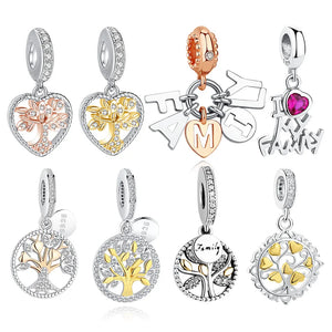 925 Sterling Silver Family Tree Dangle Charms with Zircon Tree of Love