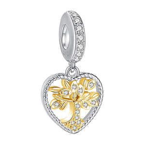 925 Sterling Silver Family Tree Dangle Charms with Zircon Tree of Love