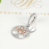 925 Sterling Silver Family Tree Dangle Charms with Zircon Tree of Love