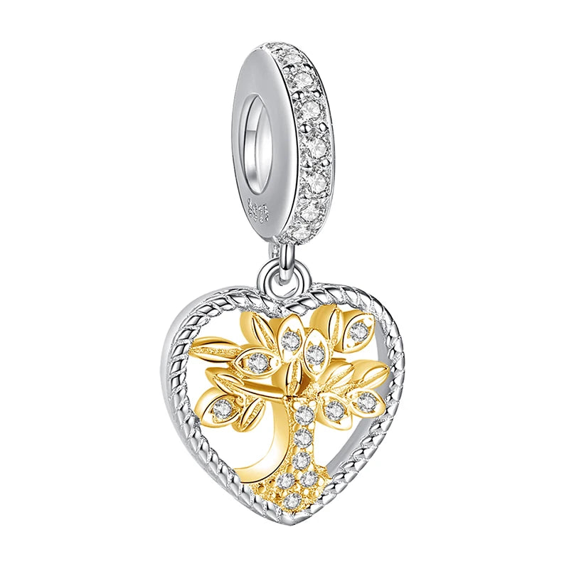 925 Sterling Silver Family Tree Dangle Charms with Zircon Tree of Love
