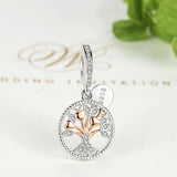 925 Sterling Silver Family Tree Dangle Charms with Zircon Tree of Love