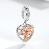 925 Sterling Silver Family Tree Dangle Charms with Zircon Tree of Love