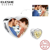 925 Silver Golden LOVE YOU Heart Bead CZ Photo Charm Fit Bracelet