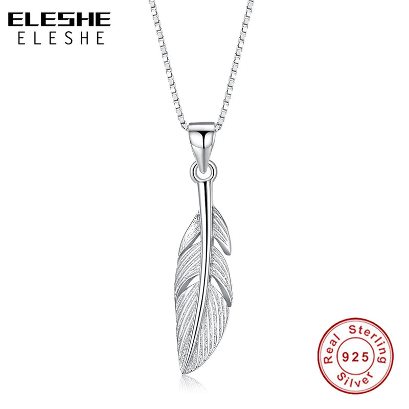 925 Sterling Silver Feather Necklace For Women