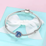 925 Sterling Silver Flag Photo Charm CZ Moon Star Round Bead Bracelet DIY