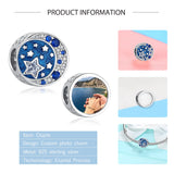 925 Sterling Silver Flag Photo Charm CZ Moon Star Round Bead Bracelet DIY